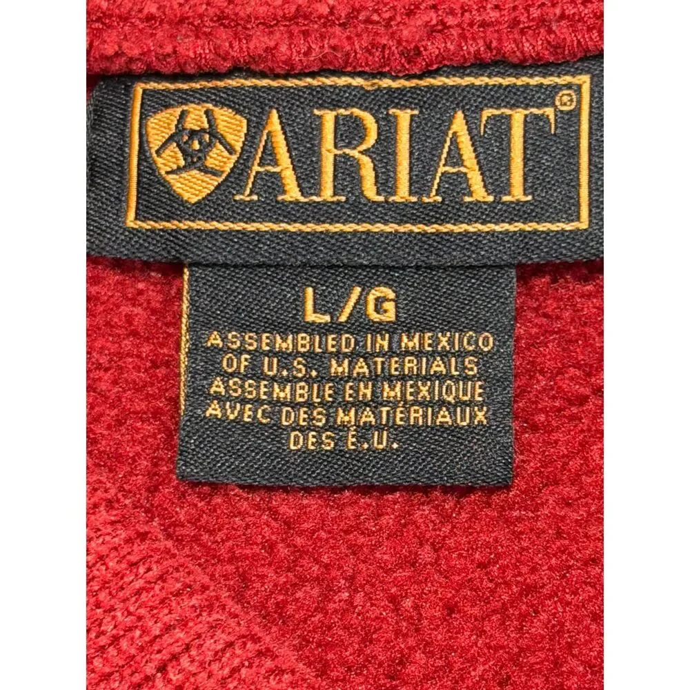 Ariat Sweater Large Red V Neck Pullover Western Logo Cozy Knit Top